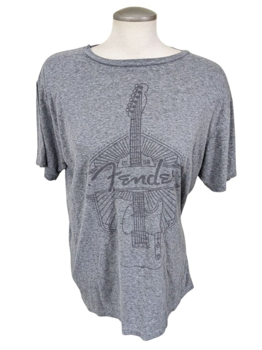 LUCKY BRAND Fender T Shirt Mens M Gray Guitar Skater Guitarist Musician Music